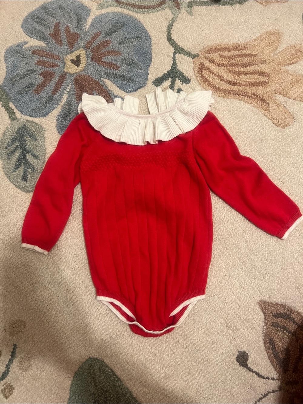 Cat & Jack Red Knit One-Piece with White Ruffle Collar